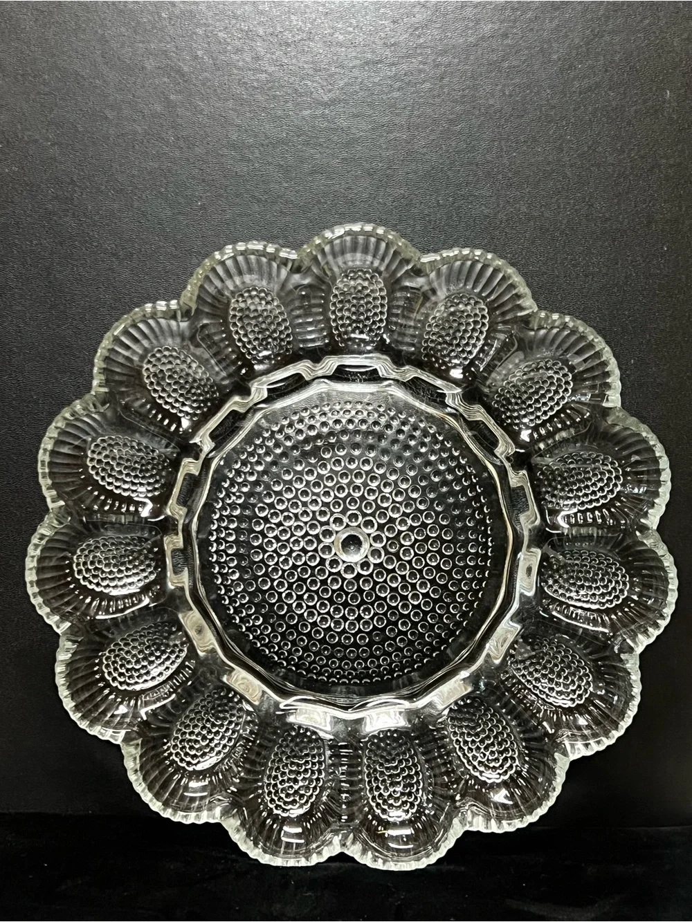 Vintage Indiana Glass Hobnail Clear Deviled Egg Oyster Plate
